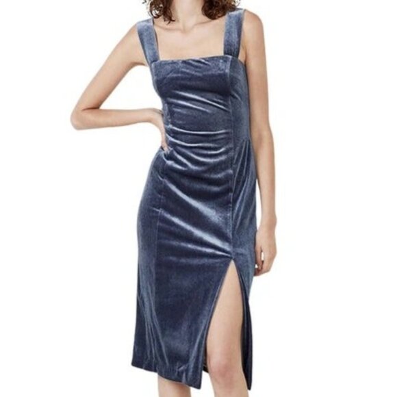 Bardot Velvet Dress 8 NWT Amalie Velour Grey Blue Sleeveless - Picture 1 of 6